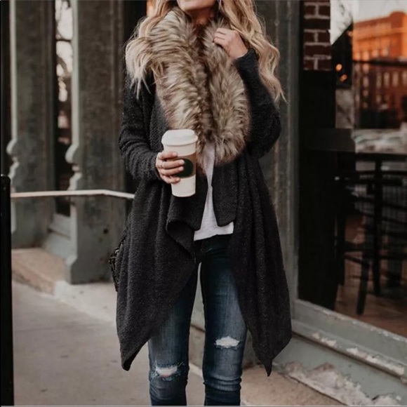 Sherpa Faux Fur Fuzzy Waterfall Cardigan Sweater - Picture 6 of 8